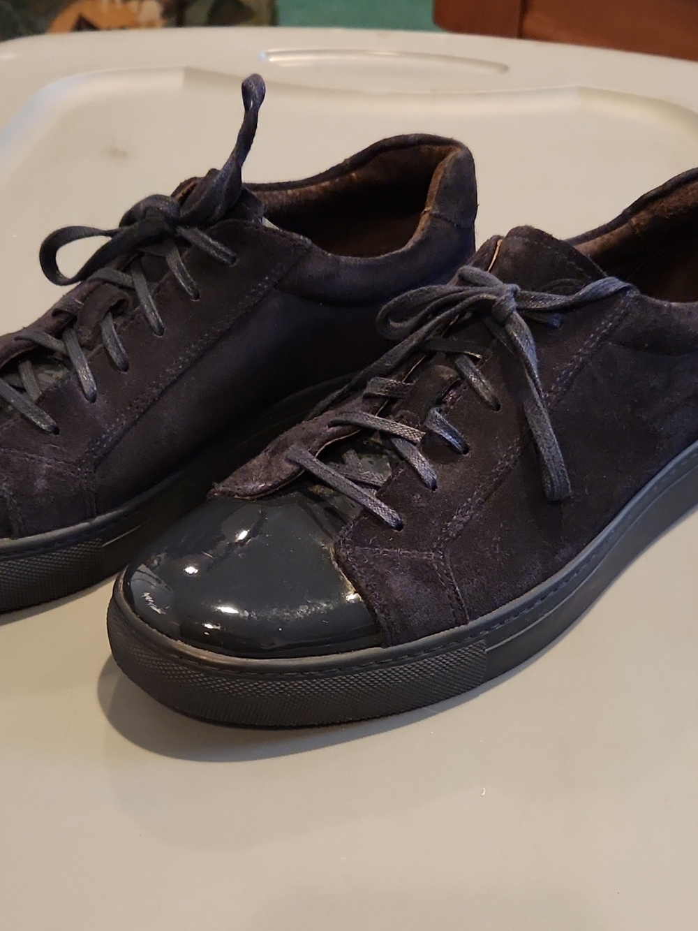 Crown Men's Suede & Patent Low-Top Sneakers - Navy Gray